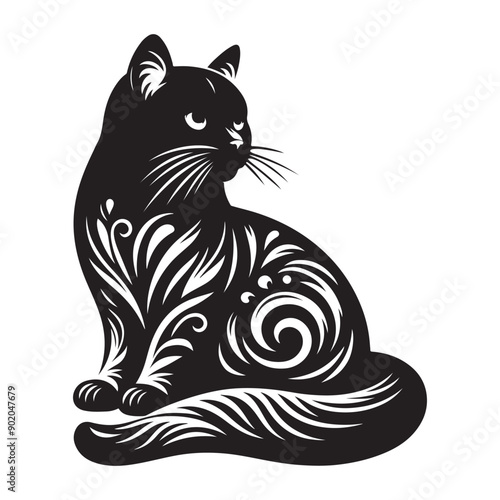 Flower Design Cat Vector silhouette illustration