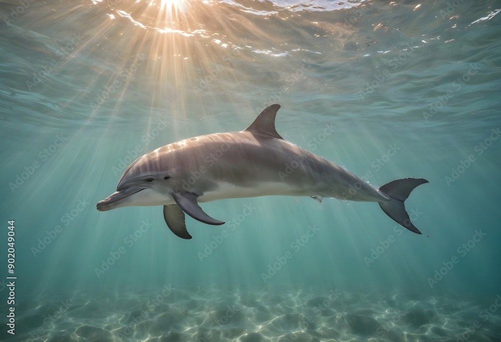 Naklejka premium Concept photo o a dolphin swimming underwater
