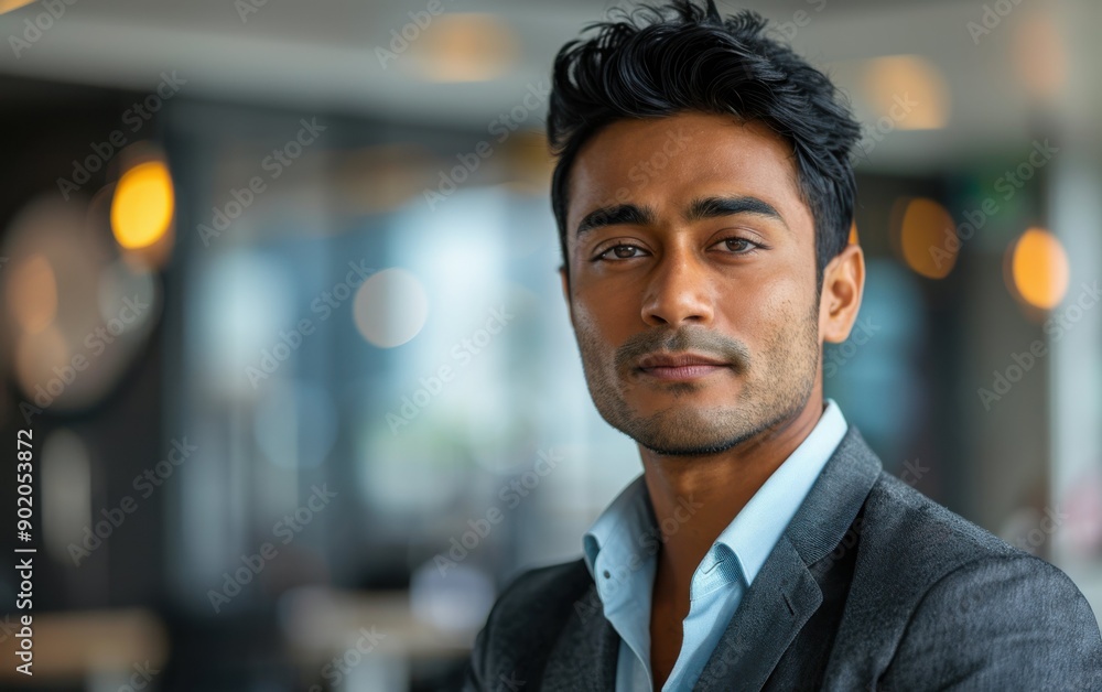 A confident Indian businessman dressed in a suit, engaged in focused discussions in a modern corporate office setting A confident Indian businessman dressed in a suit, engaged in focused discussions in a modern corporate office setting