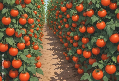 Watercolor tomato field illustration photo