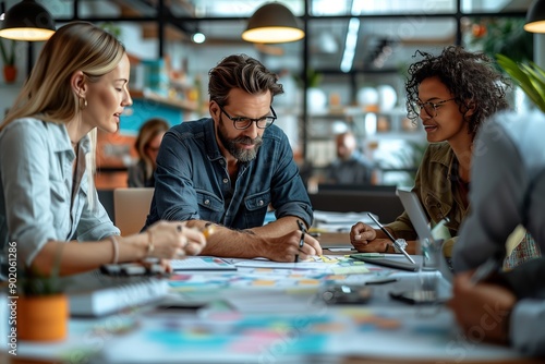 Dynamic Collaboration: Creative Professionals Brainstorm Innovative Ideas in a Bright Modern Office