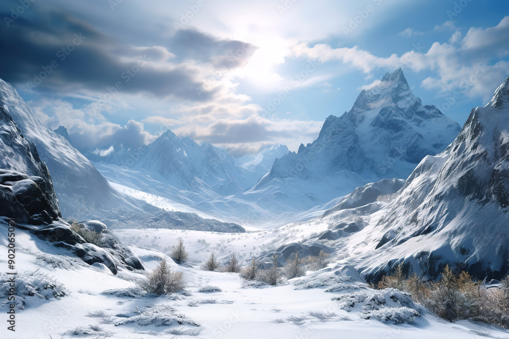 Fototapeta premium Amazing snow covered mountain landscape