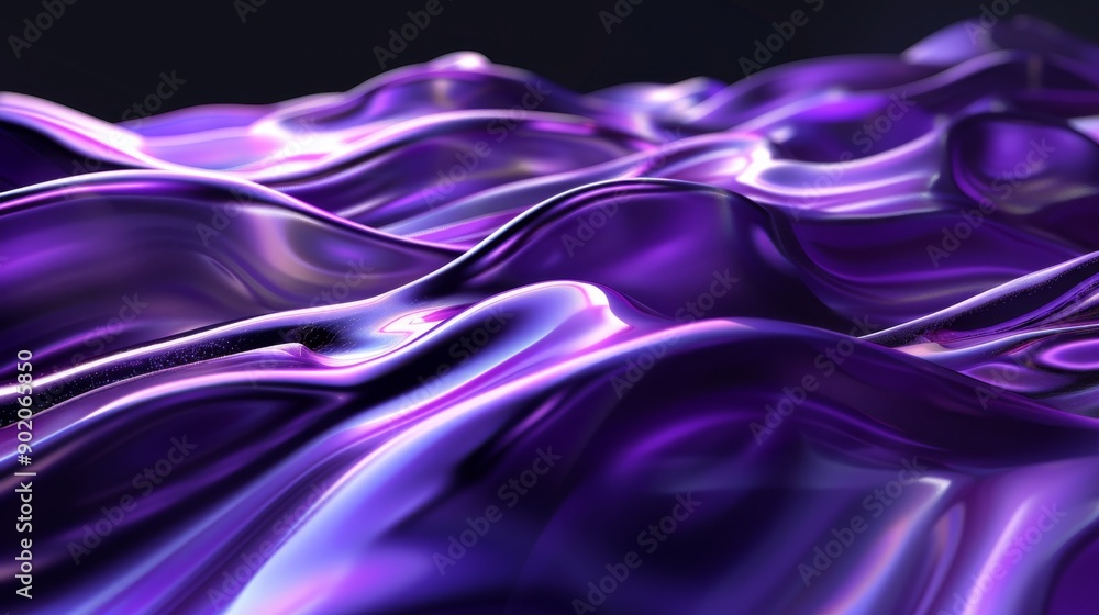 Obraz premium Abstract purple metallic waves on a dark background, digital 3d rendering. Futuristic design and art concept.