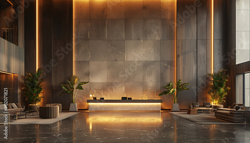 Sleek hotel lobby with spacious layout 