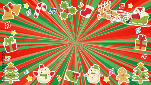 グラデーションを使用したクリスマスのミックスフラッシュ(サンタとツリーと音符)