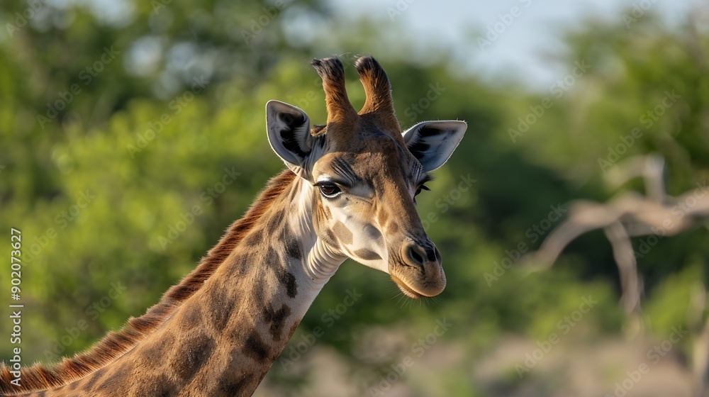 Fototapeta premium Angolan Giraffe Giraffa camelopardalis angolensis young animal animal portrait Moremi Wildlife Reserve Ngamiland Botswana Africa : Generative AI