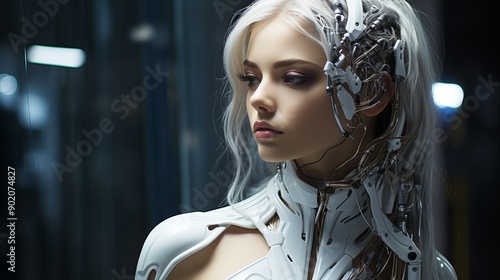 Obraz na płótnie Beautiful AI Robot in Future w salonie