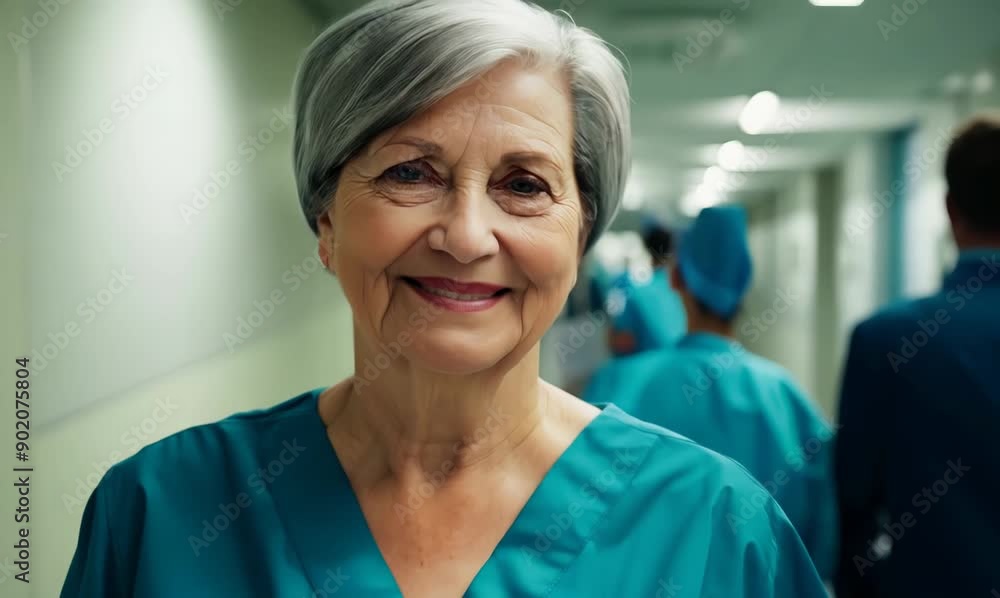 Portrait of a senior woman in a hospital corridor smiling at the camera Portrait of a senior woman in a hospital corridor smiling at the camera