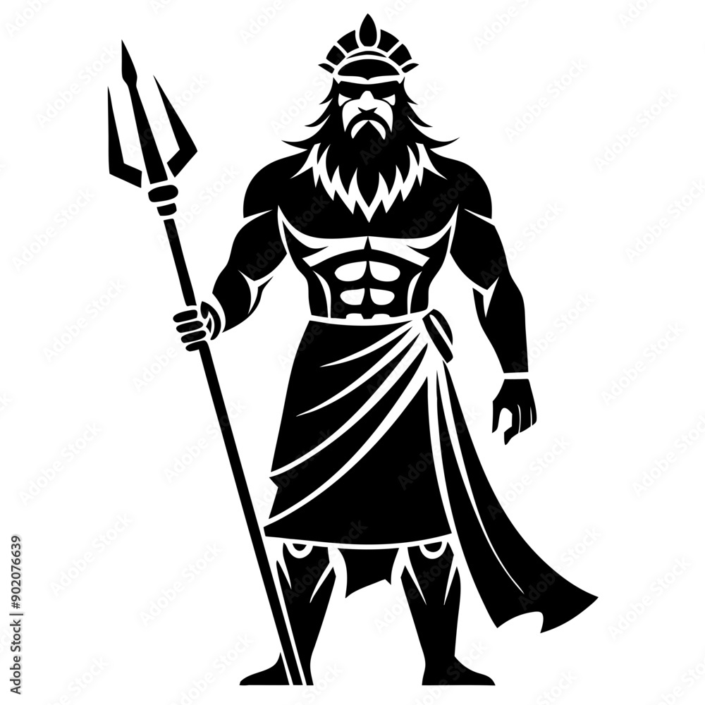 Vector Poseidon, God of the Sea: A powerful silhouette of Poseidon, the ...