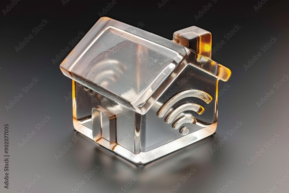 Transparent house with Wi Fi symbol representing modern digital connectivity and smart home technology Transparent house with Wi Fi symbol representing modern digital connectivity and smart home technology