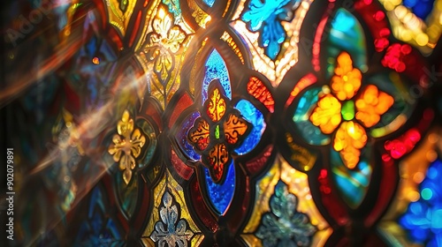 Wallpaper Mural Colorful Stained Glass Window with Floral Design Torontodigital.ca