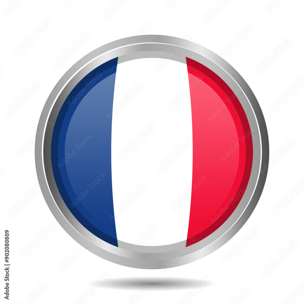 France Flag Button Isolated on White, 3D Illustration of the France National Symbol, Circular Icon with Highlight Overlay, Editable and scalable vector EPS. France Flag Button Isolated on White, 3D Illustration of the France National Symbol, Circular Icon with Highlight Overlay, Editable and scalable vector EPS.