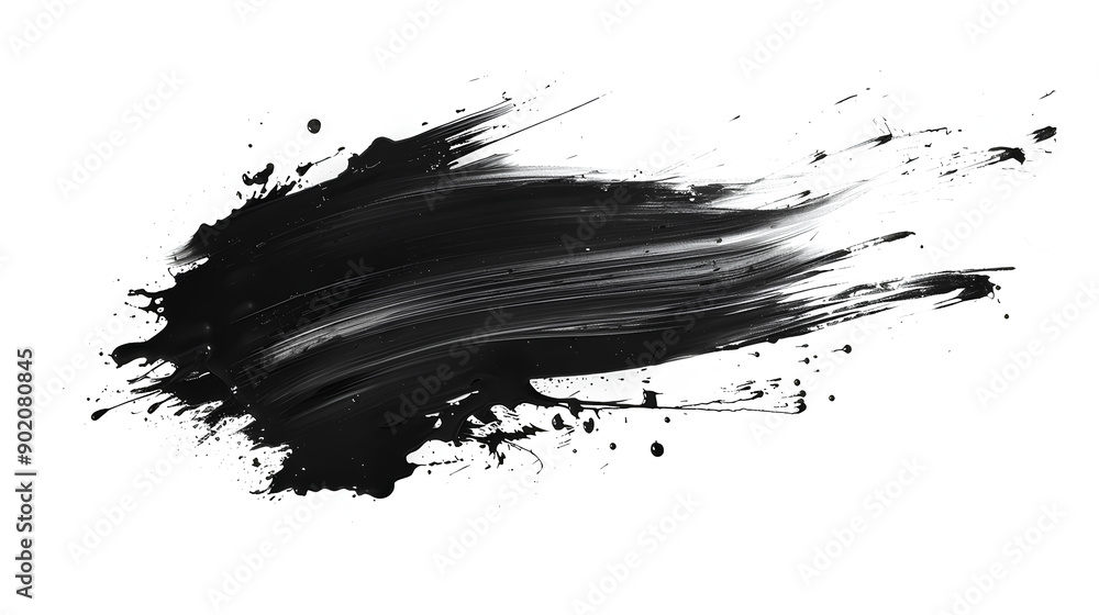 Black ink brush stroke, Black brush splashes isolated on white background Black ink brush stroke, Black brush splashes isolated on white background