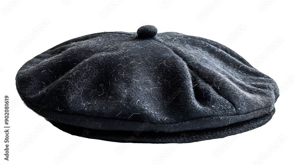A Black French cap beret isolated on transparent Background A Black French cap beret isolated on transparent Background