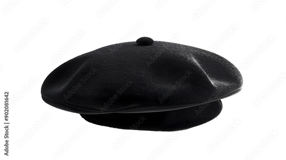 A Black French cap beret isolated on transparent Background A Black French cap beret isolated on transparent Background