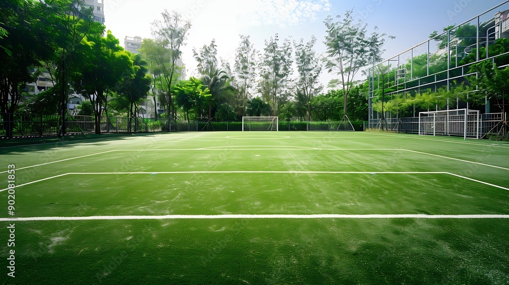 Obraz premium Futsal court in a public outdoor park with artificial turf : Generative AI