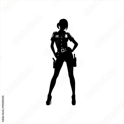 silhouette of police woman cop logo icon