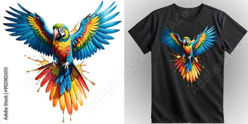 T-shirt mockup with parrot. T-shirt print design, ready for dtf print photo