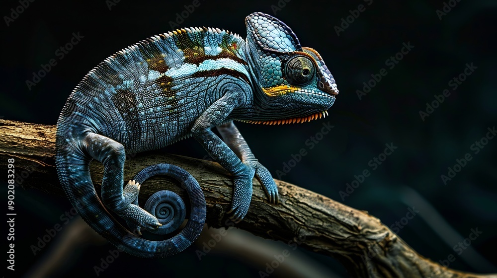 Fototapeta premium Blue crested chameleon a type of chameleon from the Agamidae tribe found in Southeast Asia Thailand : Generative AI
