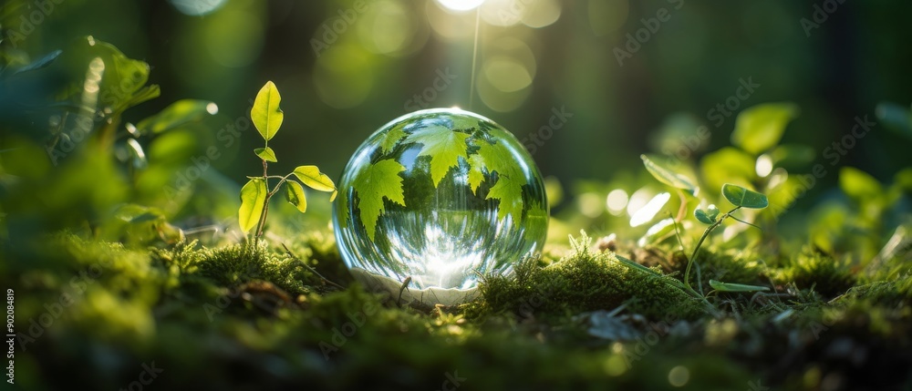 World Environmental Health Day. A glass sphere with a forest inside it. World Environmental Health Day. A glass sphere with a forest inside it.