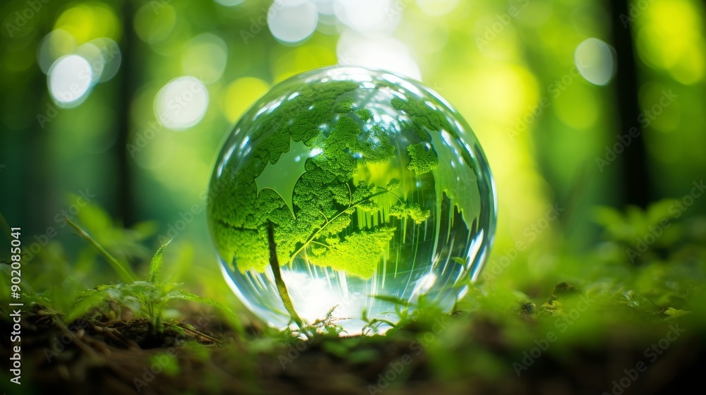 World Environmental Health Day. A glass sphere with a forest inside it. World Environmental Health Day. A glass sphere with a forest inside it.
