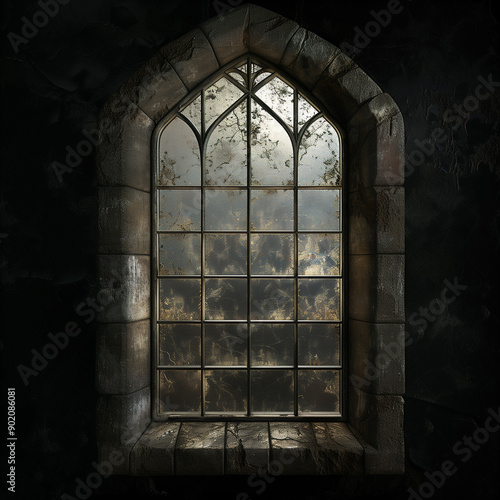 Weathered Gothic Arched Window
