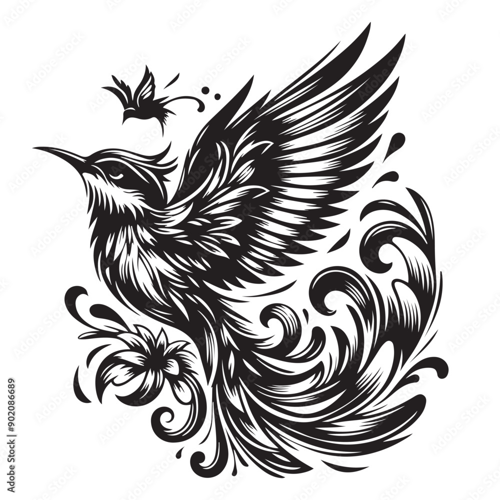 Bird Vector art black and white background Bird Vector art black and white background