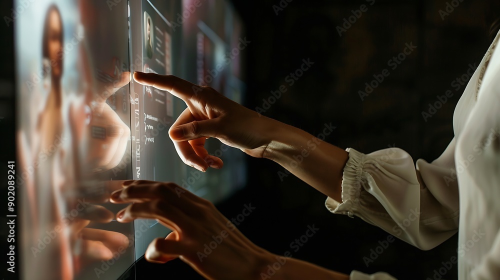 Woman touching a continuing education concept on a touch screen with her finger : Generative AI Woman touching a continuing education concept on a touch screen with her finger : Generative AI