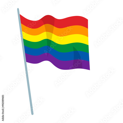 vector waving simple triangle rainbow flag on beige background - icon of homosexual people