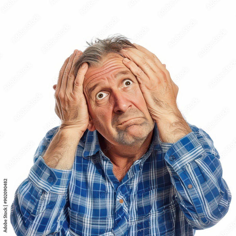 Man in Plaid Shirt Exudes Frustration While Facing an Unclear Problem Indoors Man in Plaid Shirt Exudes Frustration While Facing an Unclear Problem Indoors