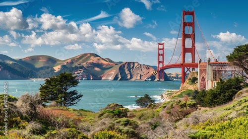 San Francisco CA USA March 30 2024  The Golden Gate Bridge and the panoramic view is from Buena Vista Park in San Francisco CA : Generative AI photo