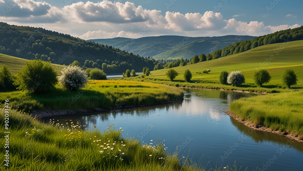 Fototapeta premium landscape with lake and mountains
