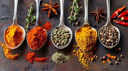 Papier peint photo Cuisine Herbs and spices for cooking on spoon  © ramaheda