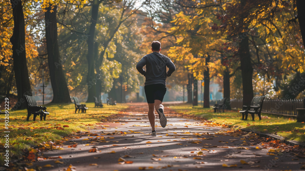 person running in autumn park person running in autumn park