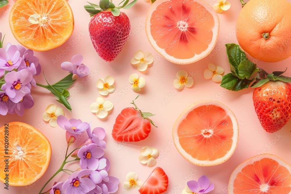 Spring Citrus and Floral Bliss, Vibrant Fruit and Flower Art Spring Citrus and Floral Bliss, Vibrant Fruit and Flower Art