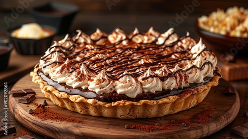 Chocolate Cream Pie with Whipped Cream and Chocolate Drizzle © we3_food