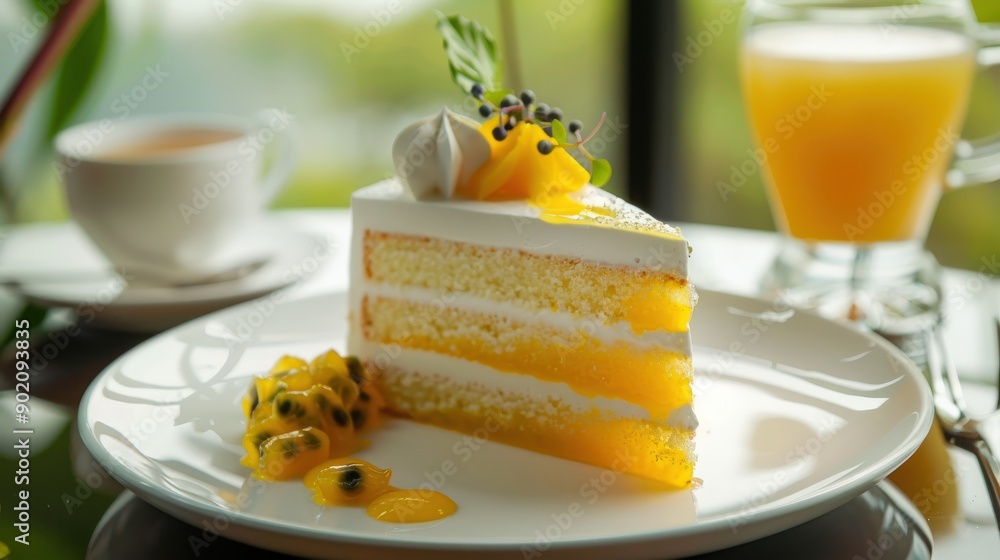 Tropical Passion Fruit Mousse Cake and Tea Tropical Passion Fruit Mousse Cake and Tea