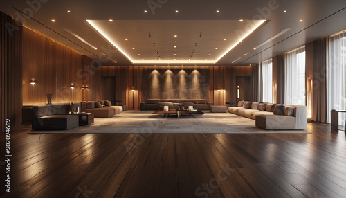 Sleek lounge with recessed lighting