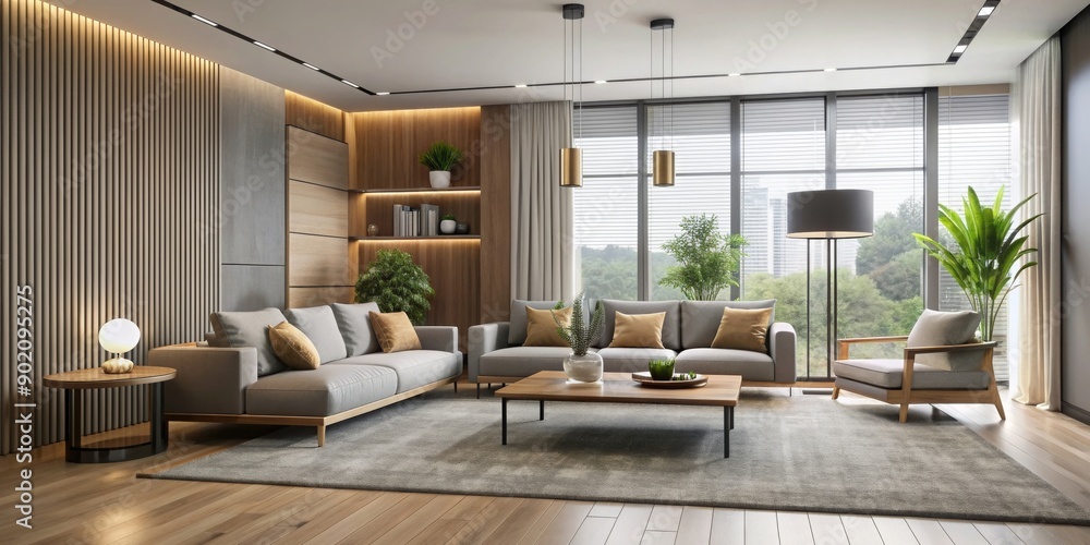 Fototapeta premium Modern living room with sleek furniture and minimalist decor, modern, living room, sleek, furniture