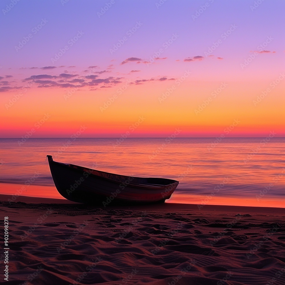 Beautiful scene of a boat by the shore with sunlight casting a warm glow. Perfect for themes of coastal serenity, nature, and relaxation Beautiful scene of a boat by the shore with sunlight casting a warm glow. Perfect for themes of coastal serenity, nature, and relaxation