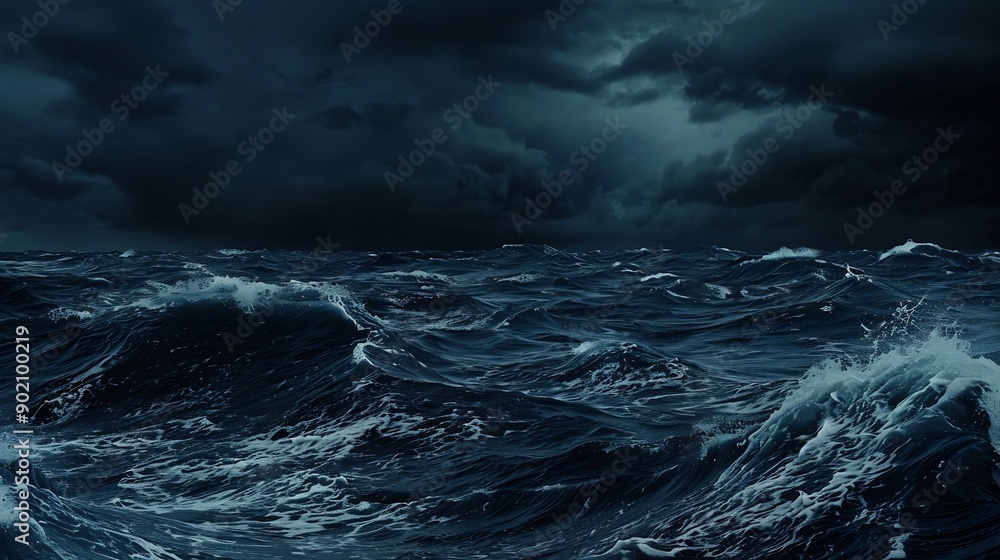 Fototapeta premium Dark Blue Ocean Waves View : Generative AI