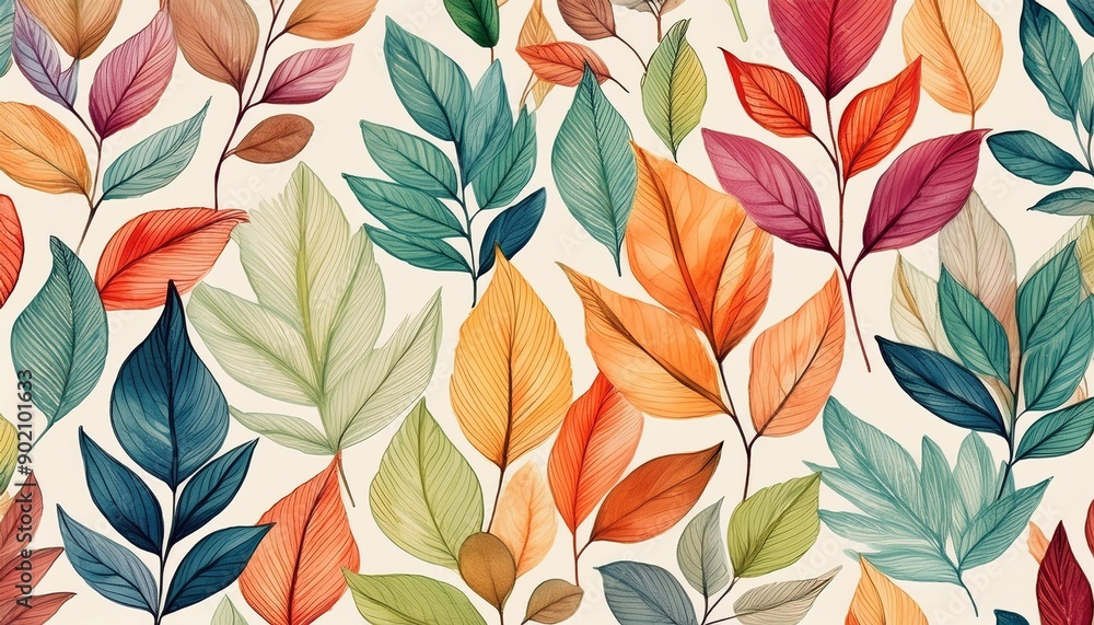 A seamless pattern featuring various shades of watercolor painted leaves, perfect for wallpapers and textiles. A seamless pattern featuring various shades of watercolor painted leaves, perfect for wallpapers and textiles.