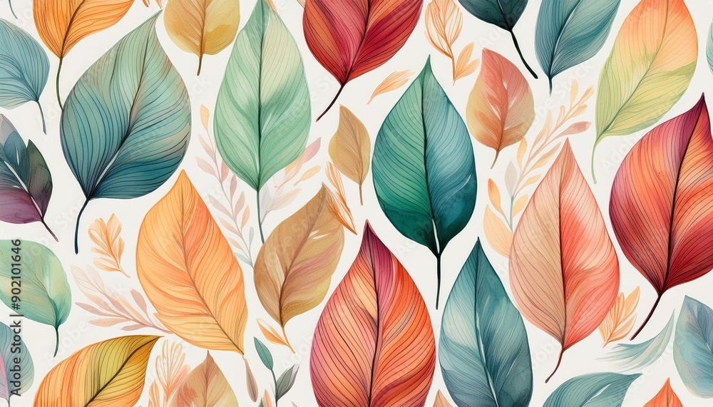 A seamless pattern featuring various shades of watercolor painted leaves, perfect for wallpapers and textiles. A seamless pattern featuring various shades of watercolor painted leaves, perfect for wallpapers and textiles.