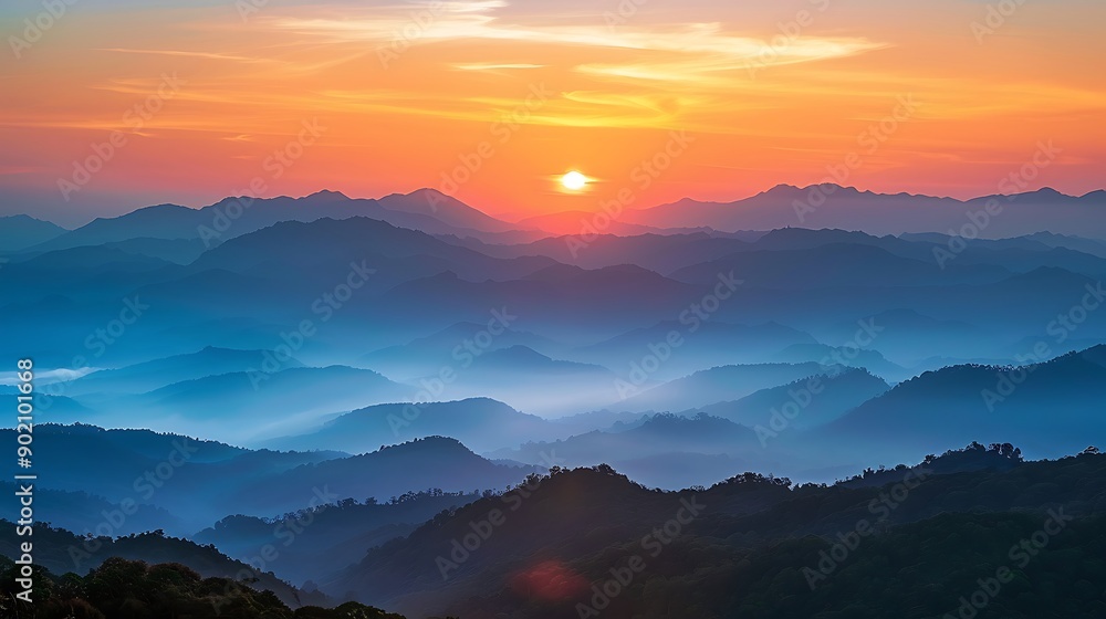 Radiant Sunrise Illuminates Mystical Mountain Range Beneath Golden Sky Radiant Sunrise Illuminates Mystical Mountain Range Beneath Golden Sky