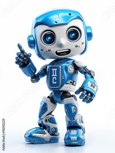 Humanoid Robot Pointing Finger and Thumb Raised, on White Background, Image for Creative Advertisements, Banners, and General Advertising