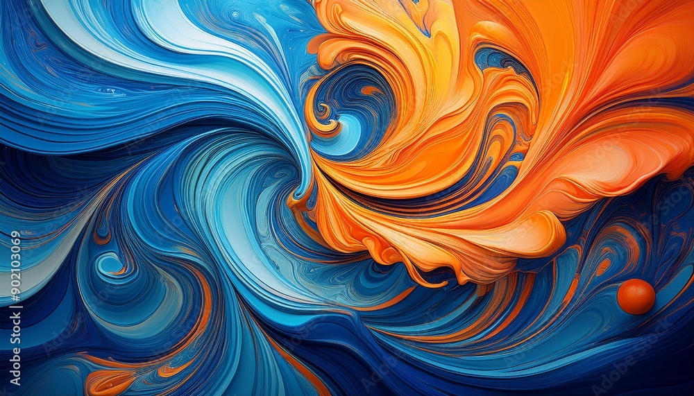 Vibrant abstract swirl design in bright blue and orange colors, perfect for modern art backgrounds and creative projects. Vibrant abstract swirl design in bright blue and orange colors, perfect for modern art backgrounds and creative projects.