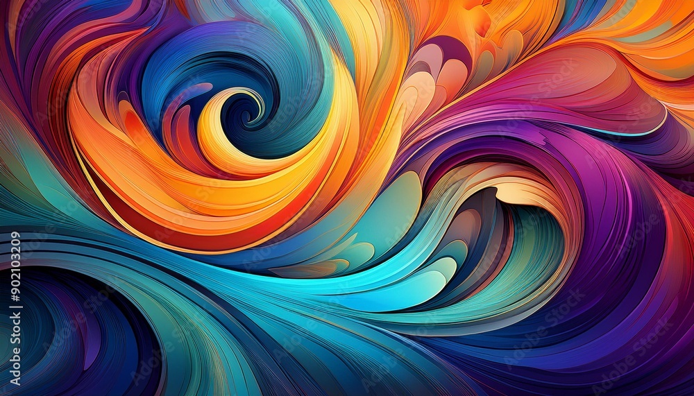 Obraz premium Vibrant abstract swirl pattern with flowing colorful waves and dynamic gradients, perfect for backgrounds and artistic designs.