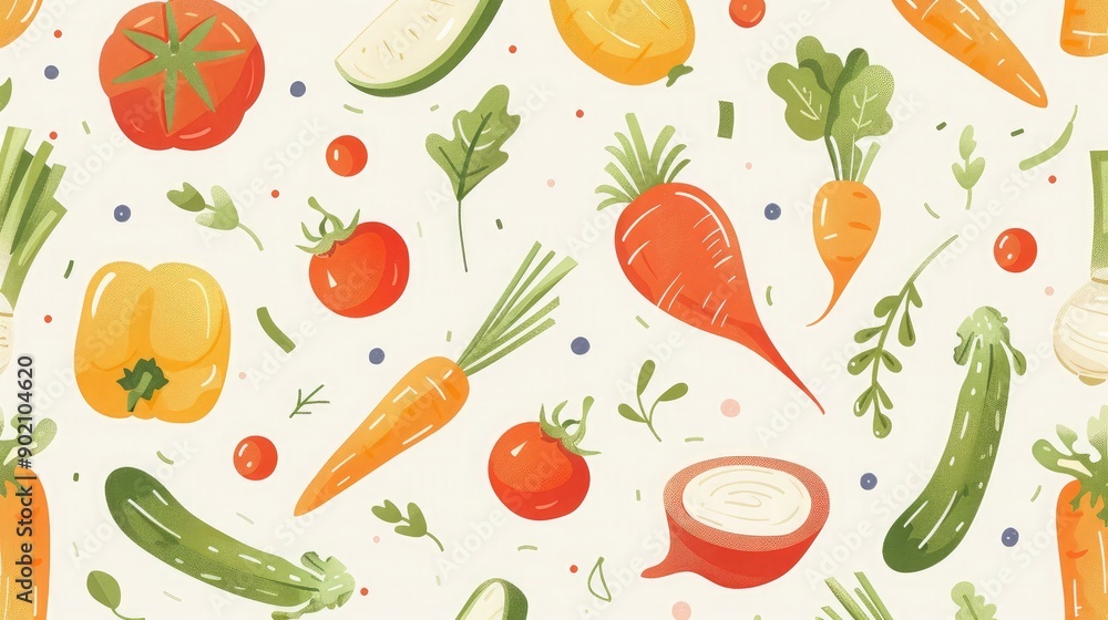 A seamless pattern featuring fresh and healthy mixed vegetables. A seamless pattern featuring fresh and healthy mixed vegetables.