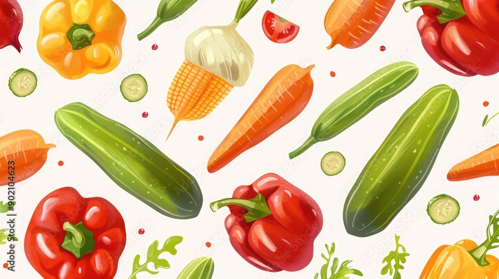 A seamless pattern featuring fresh and healthy mixed vegetables. A seamless pattern featuring fresh and healthy mixed vegetables.