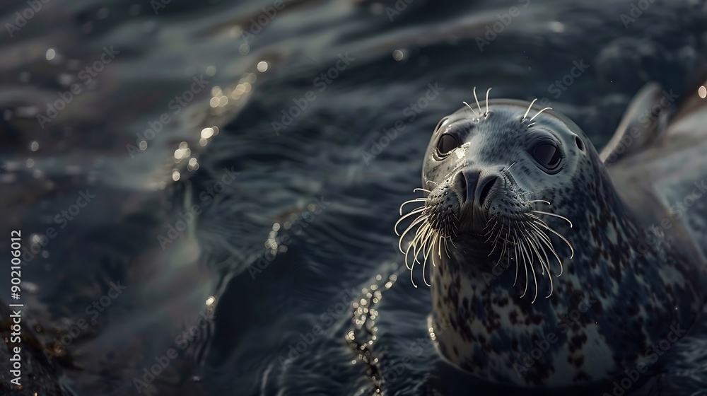 Obraz premium Grey seal on Scottish coast with sparling eyes watching everything : Generative AI